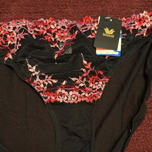 Stunning Wacoal NWT  Black Panties with intricate pink   Lace